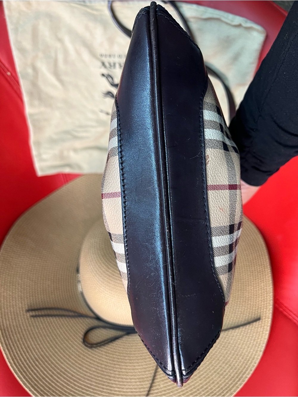 Burberry Tan Check Crossbody with Black Trim and Red Stripe - Picture 5 of 8
